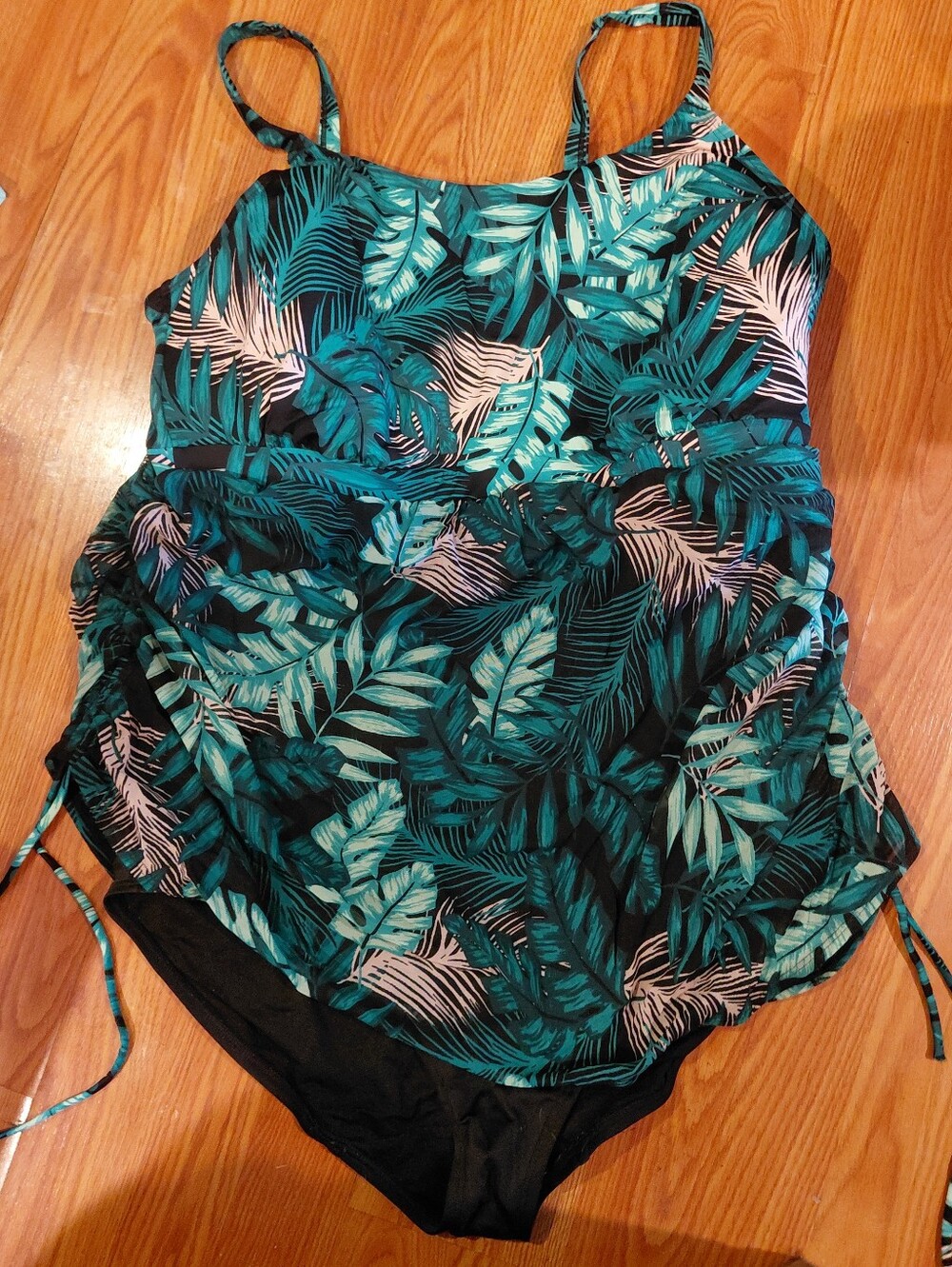 Tropical Leaf One-Piece  Swimsuit - Teal & Black Size 22 Plus Size